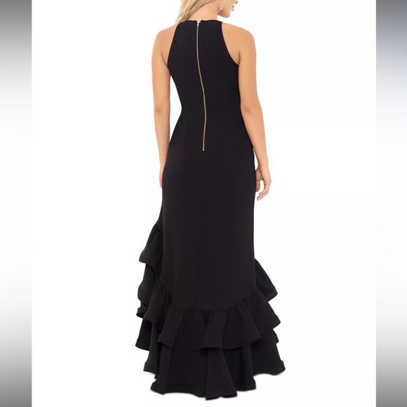 NWT Black Tiered Ruffles Scuba Crepe Gown - Picture 4 of 7